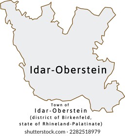 Idar-Oberstein town map of Birkenfeld district Rhineland-Palatinate state in Germany. Vectored