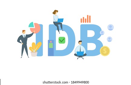 IDB, Industrial Development Bond. Concept with keywords, people and icons. Flat vector illustration. Isolated on white background.