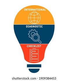 IDC - International Diagnostic Checklist acronym. business concept background. vector illustration concept with keywords and icons. lettering illustration with icons for web banner, flyer, landing