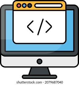 IDE Editor opened on led Concept, GUI Code Block Vector Color Icon Design, Software and web development symbol on white background, Computer Programming and Coding stock illustration