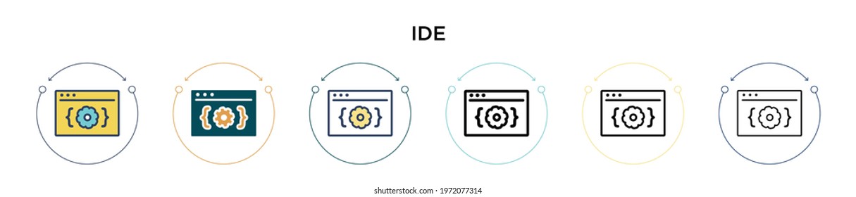 Ide icon in filled, thin line, outline and stroke style. Vector illustration of two colored and black ide vector icons designs can be used for mobile, ui, web