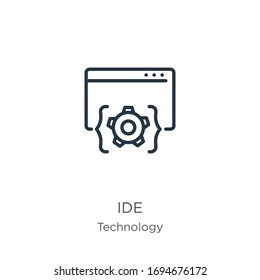 Ide icon. Thin linear ide outline icon isolated on white background from technology collection. Line vector sign, symbol for web and mobile