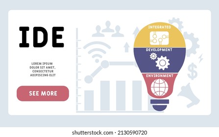 IDE - Integrated Development Environment acronym. business concept background.  vector illustration concept with keywords and icons. lettering illustration with icons for web banner, flyer, landing pa