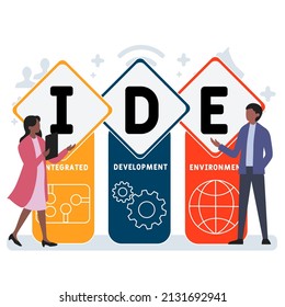 IDE - Integrated Development Environment acronym. business concept background.  vector illustration concept with keywords and icons. lettering illustration with icons for web banner, flyer, landing pa