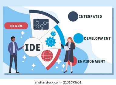 IDE - Integrated Development Environment acronym. business concept background.  vector illustration concept with keywords and icons. lettering illustration with icons for web banner, flyer, landing pa
