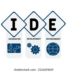 IDE - Integrated Development Environment acronym. business concept background.  vector illustration concept with keywords and icons. lettering illustration with icons for web banner, flyer, landing pa