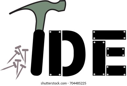 IDE word text logo Illustration. Integrated development environment concept isolated flat vector. Transparent.
