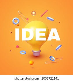 Idea 3D design. Realistic cartoon render. Thinking.