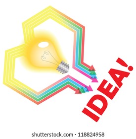 Idea abstract concept symbolized by a light bulb, vector illustration