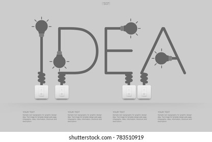 "Idea" Abstract linear alphabet of light bulb and light switch on white background. Lamp and switch with area for infographic and text. Vector illustration.
