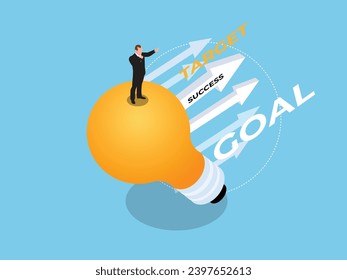 Idea to achieve target, strategy or planning to achieve goa 3d isometric vector concept for landing page, banner, illustration