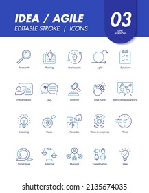 Idea Agile Working Method Editable Line Icons Design Set