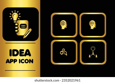 Idea App Icon Set with Golden Gradient and Black Background Color