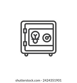 Idea Bank line icon. linear style sign for mobile concept and web design. Bank safe with light bulb outline vector icon. Symbol, logo illustration. Vector graphics