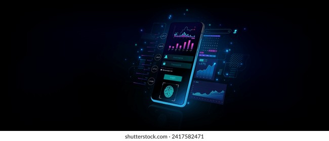 The idea behind smartphone technology Stock trading finance marketing charts showing information on working dates and times