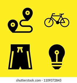 idea, bicycle, location and swimsuit vector icon set. Sample icons set for web and graphic design