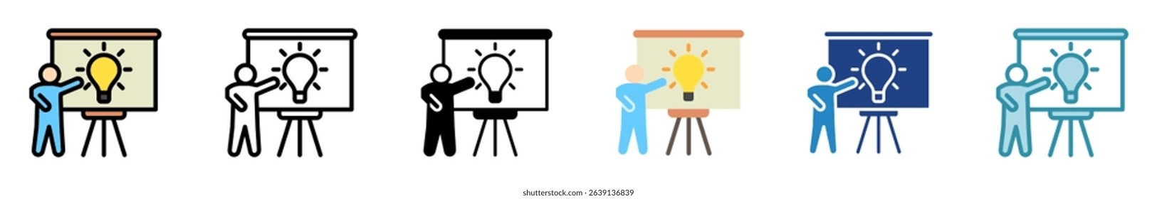 Idea Board multi style, mini illustration icon set. outline, flat, glyph, line color. vector for UI, UX, app, web, digital or print, related to education, business, research and development.