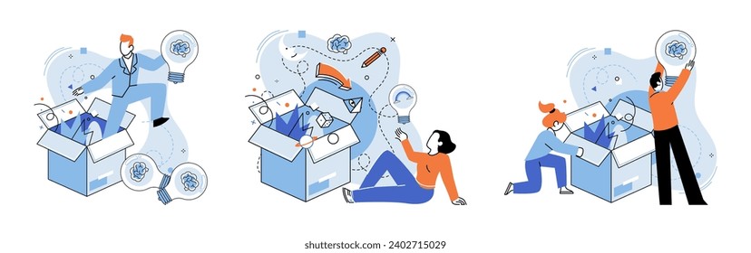 Idea in a box vector illustration. Strategic thinking breaks down walls, allowing ideas to transcend box Success lies in unraveling tapestry conventional thinking Intelligence is engine propels train