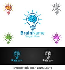 Idea Brain Technology Logo with Think Idea Concept Vector Design