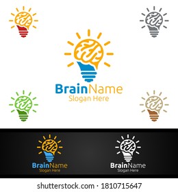 Logotipo de la tecnología cerebral Idea con diseño de vectores de ideas de reflexión