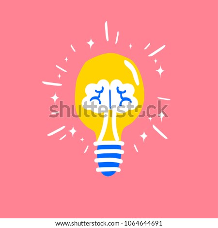 Idea brainstorm design concept with creative vision symbols in lightbulb brain shape illustration