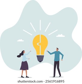 Idea brainstorming, cooperation or collaboration to get solution, teamwork or team meeting to develop idea together, employee participation concept,business concept.flat character.