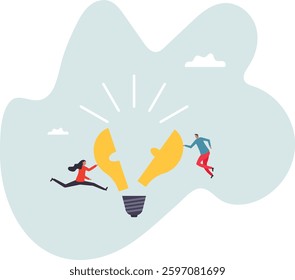 Idea brainstorming, cooperation or collaboration to get solution, teamwork or team meeting to develop idea together, employee participation concept,character for design