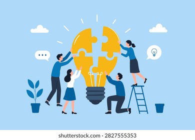 Idea brainstorming, cooperation or collaboration to get solution, teamwork or team meeting to develop idea together, employee participation concept, busine VECTOR