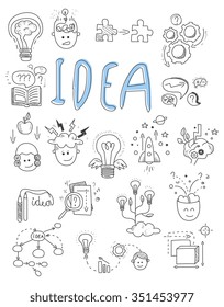 Idea, brainstorming icons in Doodle style vector illustration set