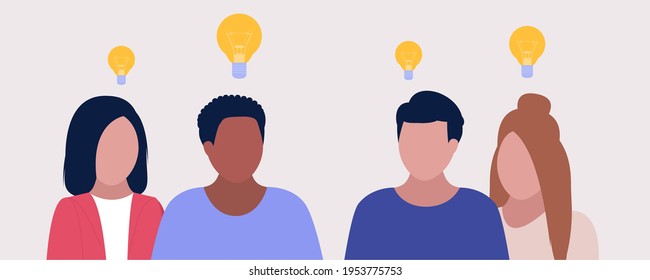 Idea brainstorming, teamwork and communication concept. Vector illustration in a flat style