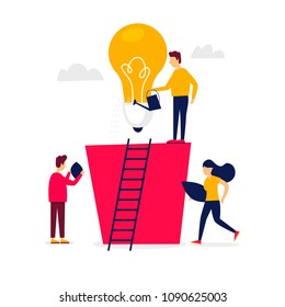 Idea, brainstorming, teamwork. Flat illustration isolated on white background.