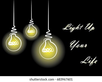 idea, bright hanging light bulb, background