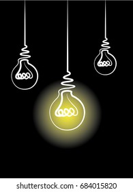 idea, bright hanging light bulb, background