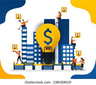 Idea to build a smart city. creating a financial system in the city, concept vector ilustration. can use for landing page, template, ui, web, mobile app, poster, banner, flyer, background, website