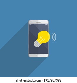 bombilla de ideas saliendo del smartphone con fondo azul