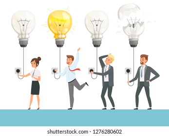 Idea bulb concept. Business startup picture smart professional team light lamp vector illustration