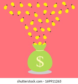 idea bulb drop in moneybag