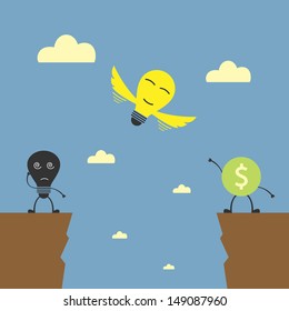 idea bulb flying to money