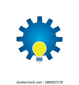 The idea of ​​light bulb in gear wheel. The wheel rotates and the bulb light turns on. Luminous wheel used for logo design. On a white background