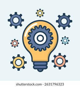 Idea bulb with gears illustration cartoon flat design illustration