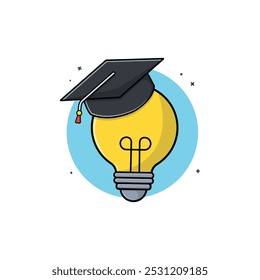 Idea Bulb with Graduation Hat Vector Illustration. Creative Studies Concept Design
