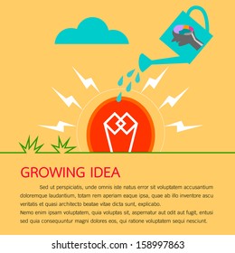 Idea bulb growing slowly with brain vector art.