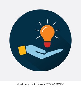 idea bulb with hand isolated background vector icon, creative symbol. Modern, simple flat vector illustration for web site or mobile app