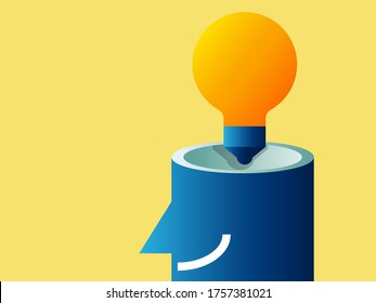 bombilla de ideas en ilustración vectorial de caricatura de la cabeza