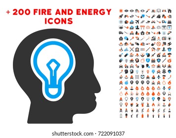 Idea Bulb icon with bonus energy clip art. Vector illustration style is flat iconic elements for web design, application ui.