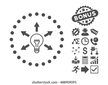 Idea Bulb icon with bonus pictogram. Vector illustration style is flat iconic symbols, gray color, white background.