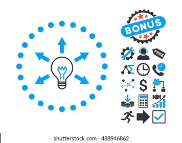 Idea Bulb icon with bonus pictograph collection. Vector illustration style is flat iconic bicolor symbols, blue and gray colors, white background.