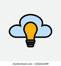 Icono de la bombilla de ideas en el estilo de línea rellena sobre computación en nube, uso para presentación de aplicaciones móviles en sitios web