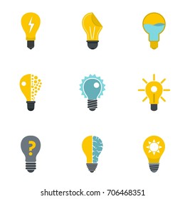 Idea bulb icons set. Flat illustration of 9 idea bulb vector icons for web design