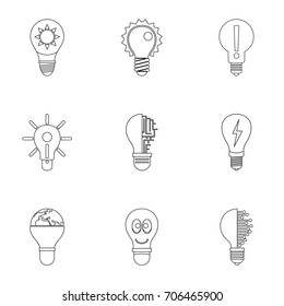Idea bulb icons set. outline illustration of 9 idea bulb vector icons for web design
